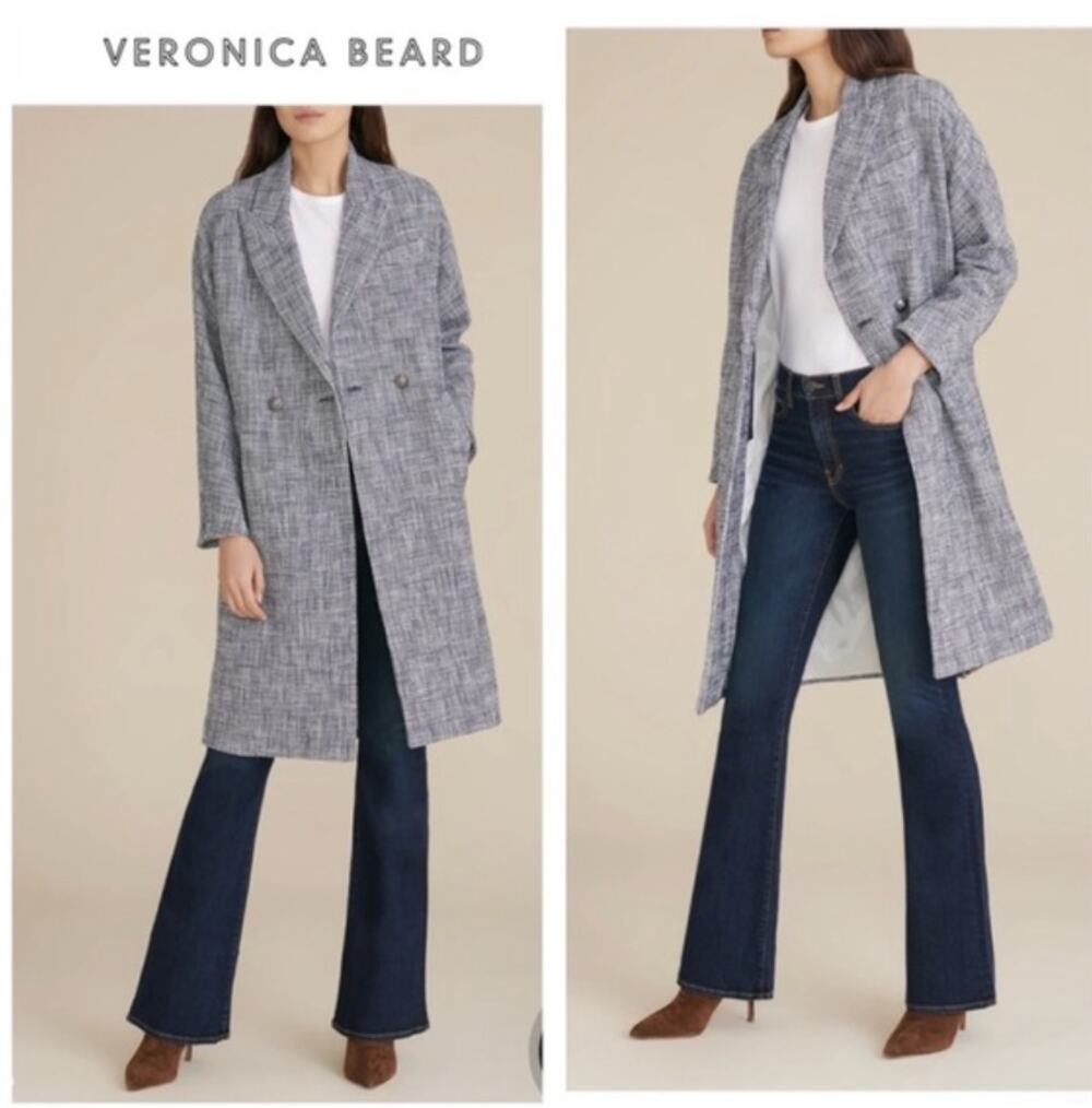 Veronica Beard Fiona Plaid Trench Dickey Blazer Coat Tweed Oversized Long sz XS